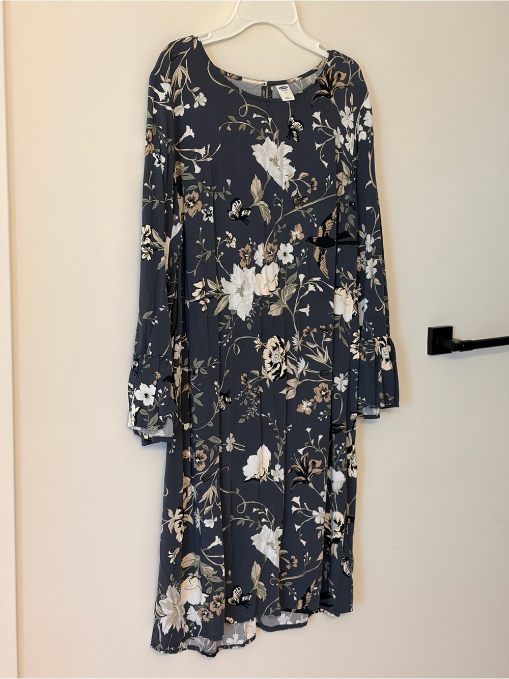 Old Navy Navy Floral Long Sleeve Swing Dress with Bell Cuffs